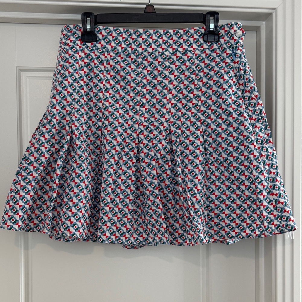 Geometric Patterned Skirt - Red, Blue, White